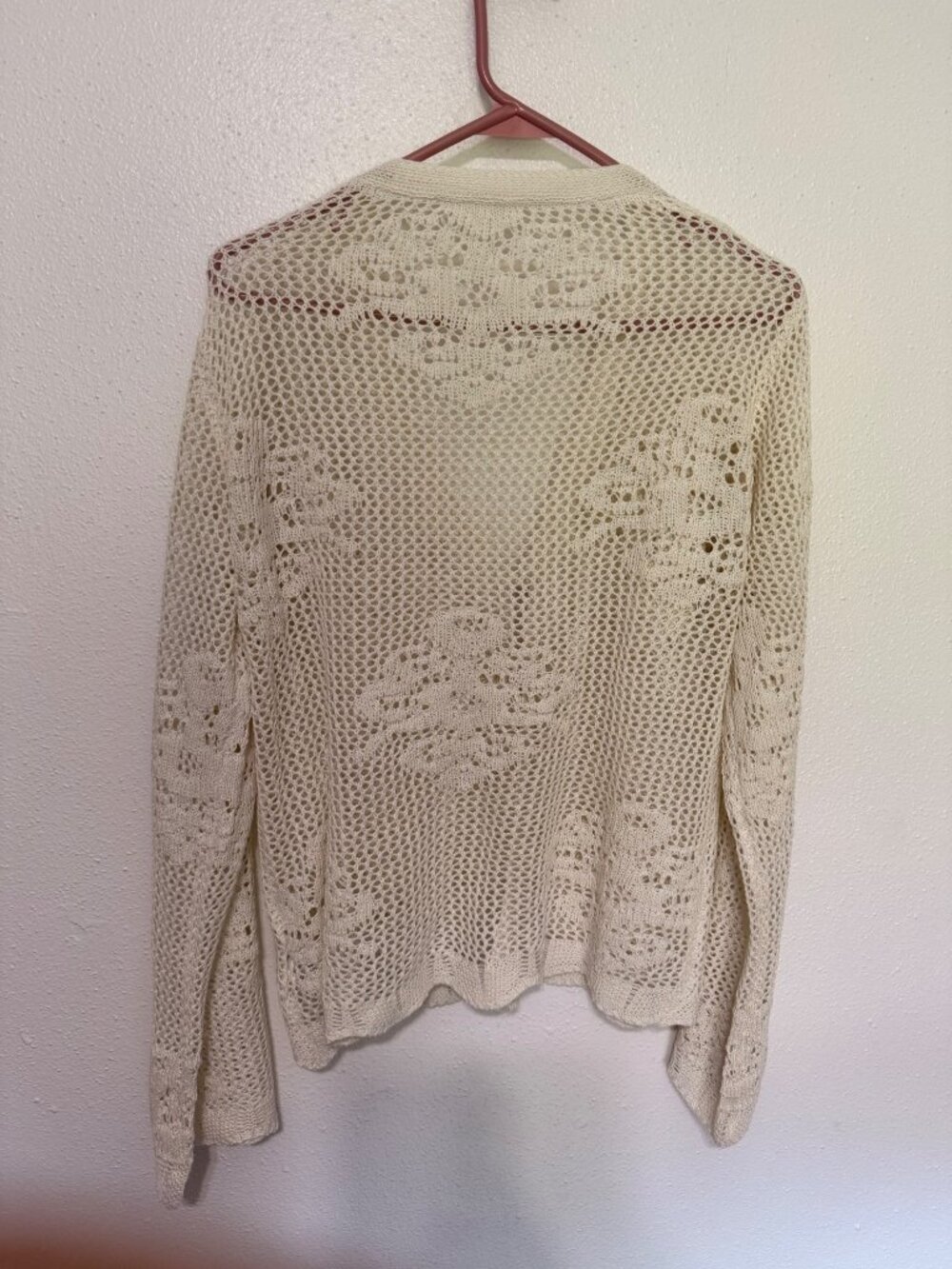 Cardigan Beige Crochet with Tie Front Bell Sleeves Womans XL - Picture 2 of 5